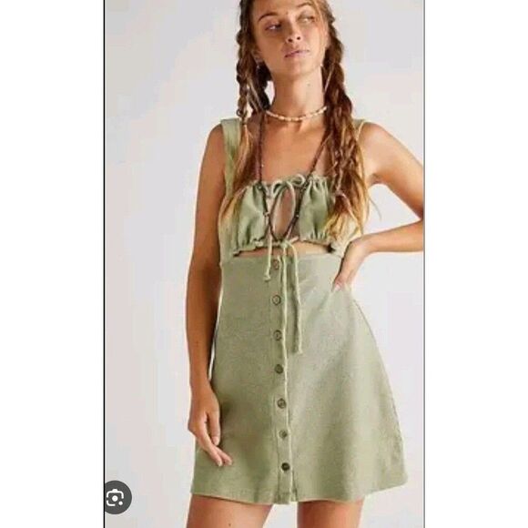 Free People Beach Olivia Mini Dress Green Size Medium - Picture 1 of 6
